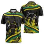 Panthers Rugby Mascot Zipper Polo Shirt Fierce Athlete Graphic in Sports Style