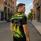 Panthers Rugby Mascot Zipper Polo Shirt Fierce Athlete Graphic in Sports Style