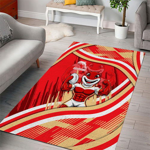 Dolphins Rugby Mascot Area Rug Fierce Athlete Graphic in Sports Style