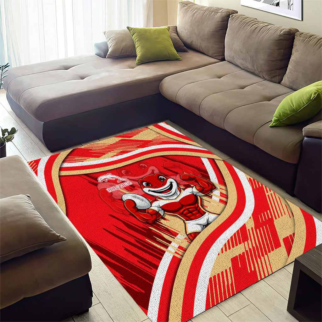 Dolphins Rugby Mascot Area Rug Fierce Athlete Graphic in Sports Style