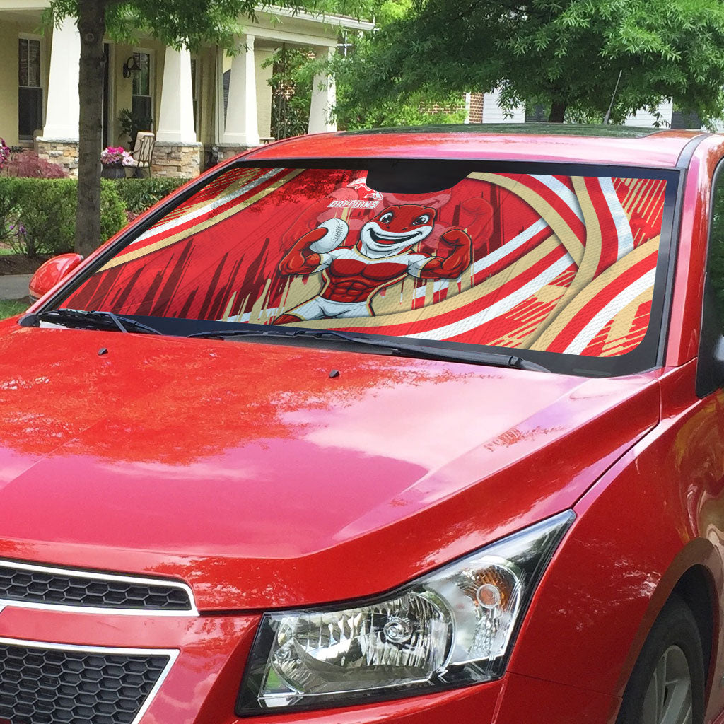 Dolphins Rugby Mascot Auto Sun Shade Fierce Athlete Graphic in Sports Style