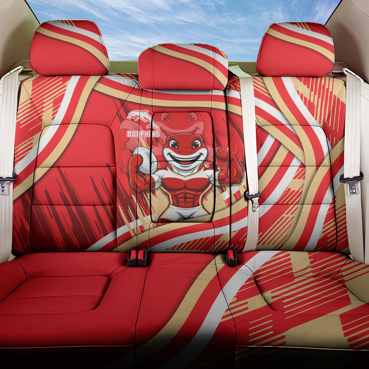Dolphins Rugby Mascot Back Car Seat Cover Fierce Athlete Graphic in Sports Style