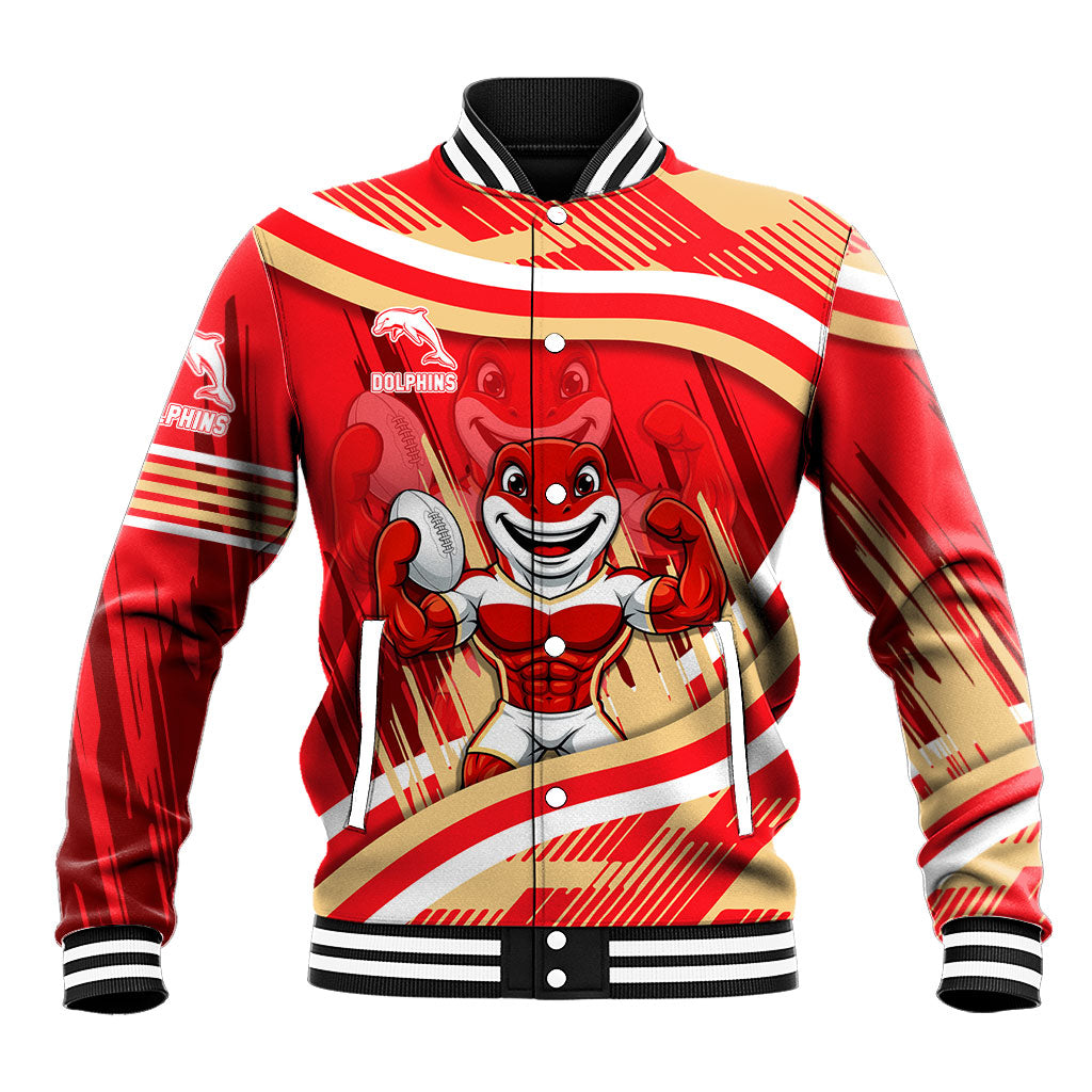 Dolphins Rugby Mascot Baseball Jacket Fierce Athlete Graphic in Sports Style