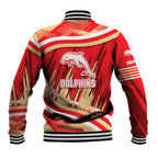 Dolphins Rugby Mascot Baseball Jacket Fierce Athlete Graphic in Sports Style