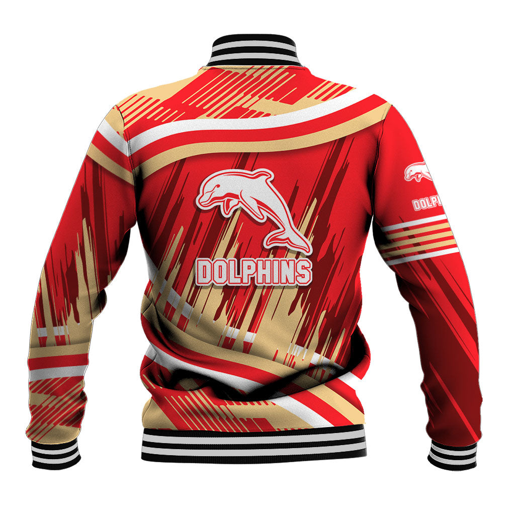 Dolphins Rugby Mascot Baseball Jacket Fierce Athlete Graphic in Sports Style