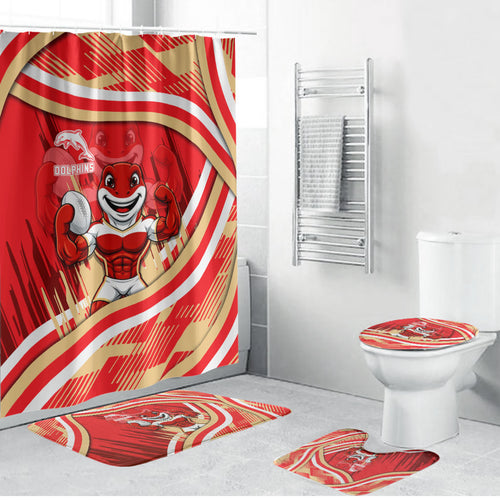 Dolphins Rugby Mascot Bathroom Set Fierce Athlete Graphic in Sports Style