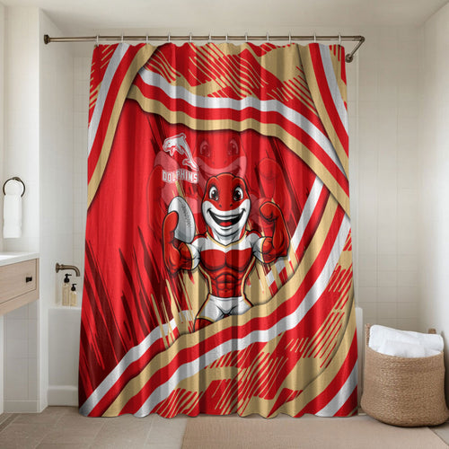 Dolphins Rugby Mascot Bathroom Set Fierce Athlete Graphic in Sports Style