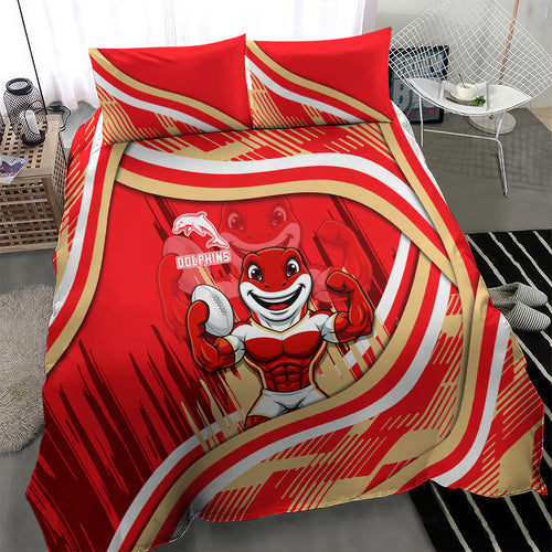 Dolphins Rugby Mascot Bedding Set Fierce Athlete Graphic in Sports Style