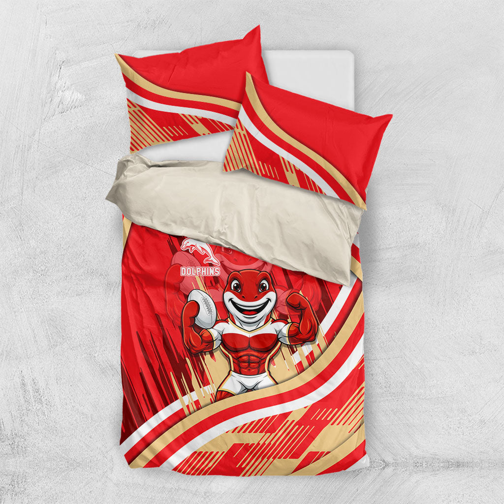 Dolphins Rugby Mascot Bedding Set Fierce Athlete Graphic in Sports Style