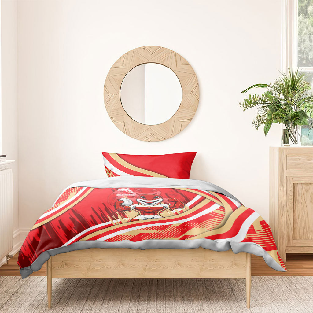 Dolphins Rugby Mascot Bedding Set Fierce Athlete Graphic in Sports Style