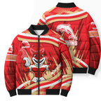 Dolphins Rugby Mascot Bomber Puffer Jacket Fierce Athlete Graphic in Sports Style