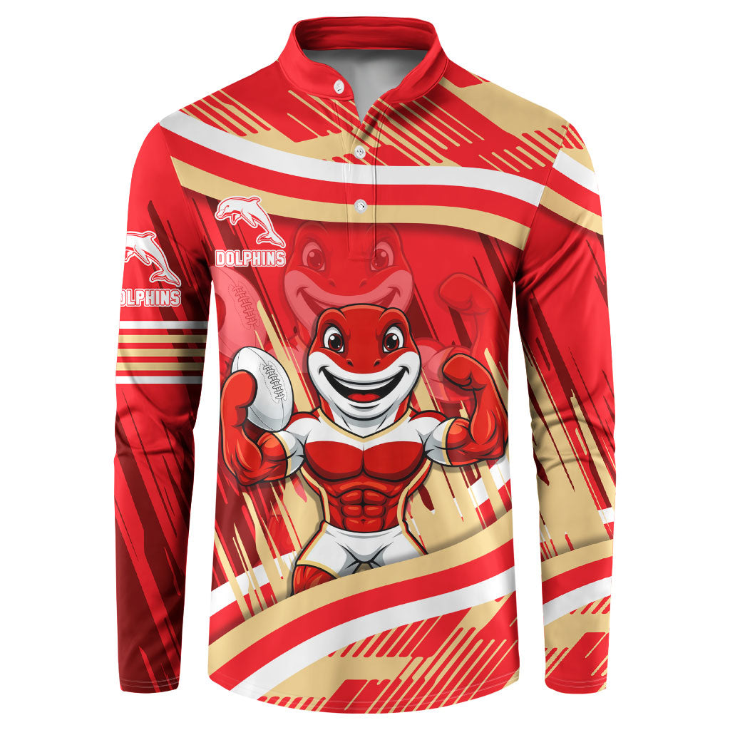 Dolphins Rugby Mascot Button Sweatshirt Fierce Athlete Graphic in Sports Style
