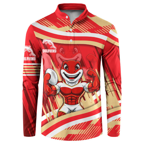 Dolphins Rugby Mascot Button Sweatshirt Fierce Athlete Graphic in Sports Style