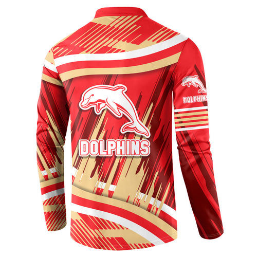 Dolphins Rugby Mascot Button Sweatshirt Fierce Athlete Graphic in Sports Style