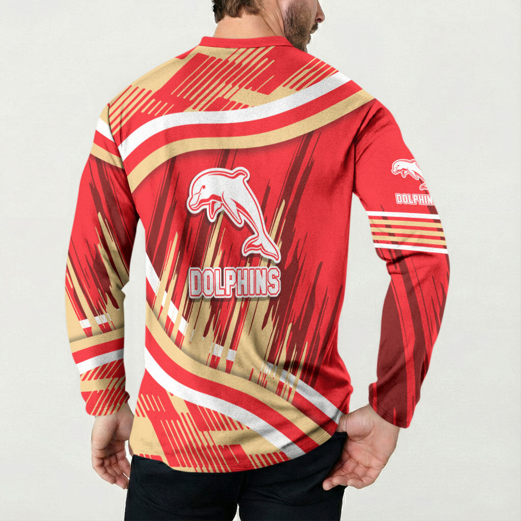 Dolphins Rugby Mascot Button Sweatshirt Fierce Athlete Graphic in Sports Style