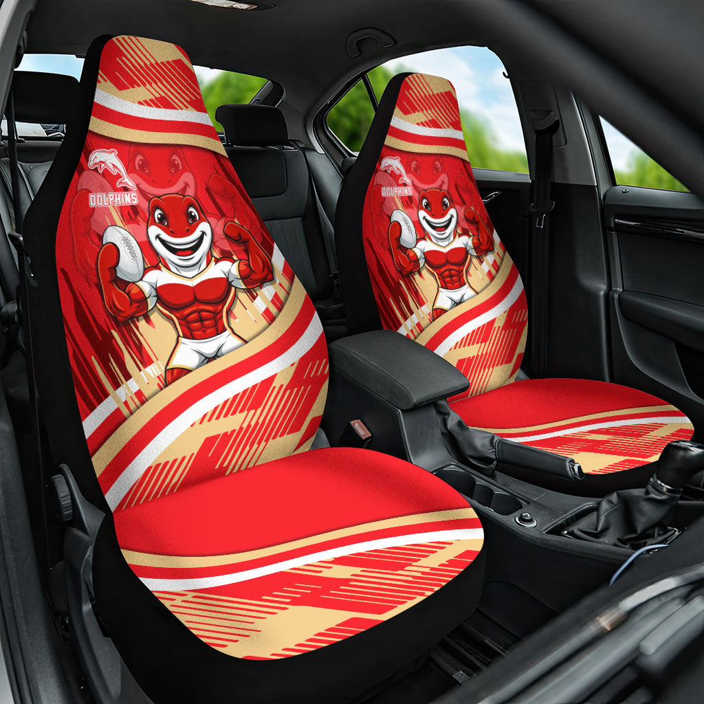 Dolphins Rugby Mascot Car Seat Cover Fierce Athlete Graphic in Sports Style