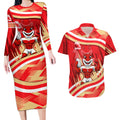 Dolphins Rugby Mascot Couples Matching Long Sleeve Bodycon Dress and Hawaiian Shirt Fierce Athlete Graphic in Sports Style