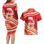 Dolphins Rugby Mascot Couples Matching Long Sleeve Bodycon Dress and Hawaiian Shirt Fierce Athlete Graphic in Sports Style