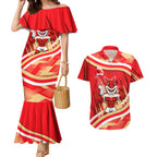 Dolphins Rugby Mascot Couples Matching Mermaid Dress and Hawaiian Shirt Fierce Athlete Graphic in Sports Style
