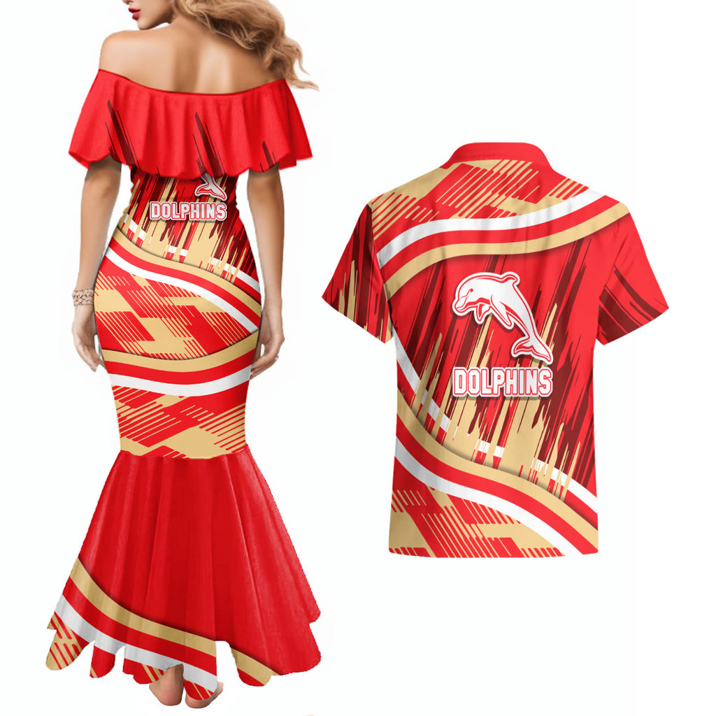 Dolphins Rugby Mascot Couples Matching Mermaid Dress and Hawaiian Shirt Fierce Athlete Graphic in Sports Style