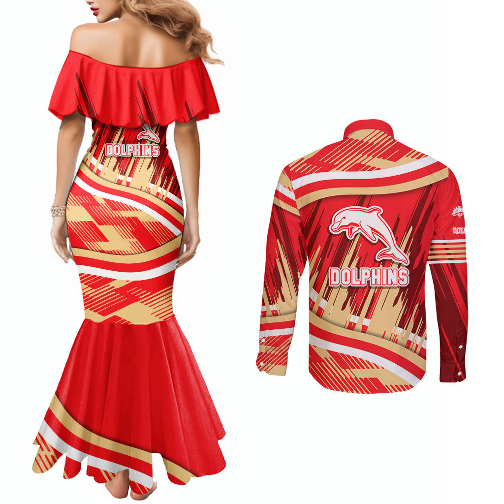 Dolphins Rugby Mascot Couples Matching Mermaid Dress and Long Sleeve Button Shirt Fierce Athlete Graphic in Sports Style