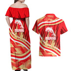 Dolphins Rugby Mascot Couples Matching Off Shoulder Maxi Dress and Hawaiian Shirt Fierce Athlete Graphic in Sports Style