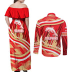Dolphins Rugby Mascot Couples Matching Off Shoulder Maxi Dress and Long Sleeve Button Shirt Fierce Athlete Graphic in Sports Style