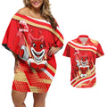 Dolphins Rugby Mascot Couples Matching Off Shoulder Short Dress and Hawaiian Shirt Fierce Athlete Graphic in Sports Style