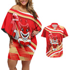 Dolphins Rugby Mascot Couples Matching Off Shoulder Short Dress and Hawaiian Shirt Fierce Athlete Graphic in Sports Style