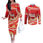 Dolphins Rugby Mascot Couples Matching Off The Shoulder Long Sleeve Dress and Long Sleeve Button Shirt Fierce Athlete Graphic in Sports Style