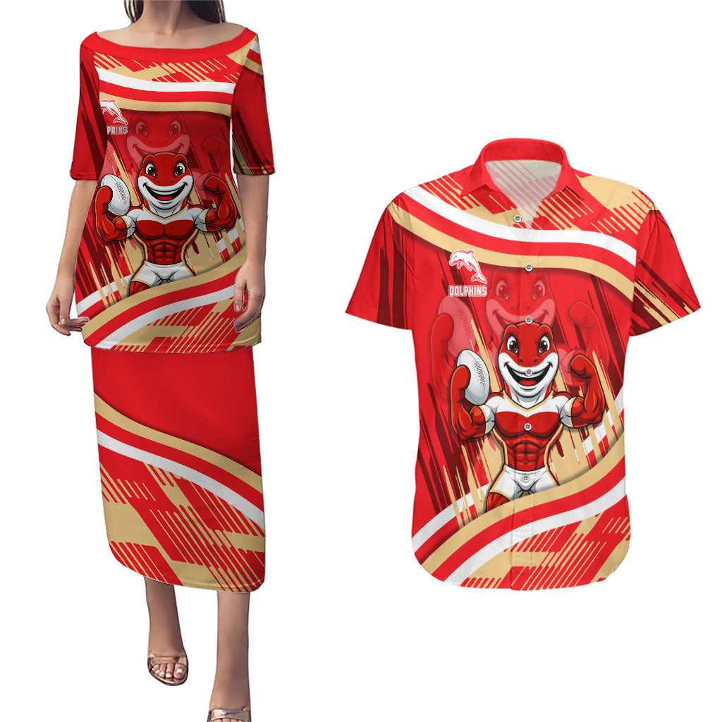 Dolphins Rugby Mascot Couples Matching Puletasi and Hawaiian Shirt Fierce Athlete Graphic in Sports Style