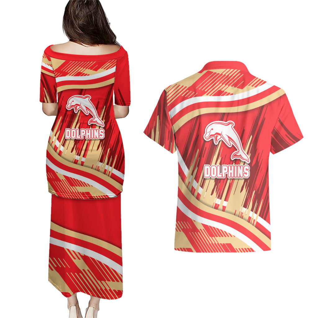 Dolphins Rugby Mascot Couples Matching Puletasi and Hawaiian Shirt Fierce Athlete Graphic in Sports Style