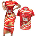 Dolphins Rugby Mascot Couples Matching Short Sleeve Bodycon Dress and Hawaiian Shirt Fierce Athlete Graphic in Sports Style
