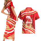 Dolphins Rugby Mascot Couples Matching Short Sleeve Bodycon Dress and Hawaiian Shirt Fierce Athlete Graphic in Sports Style