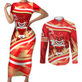 Dolphins Rugby Mascot Couples Matching Short Sleeve Bodycon Dress and Long Sleeve Button Shirt Fierce Athlete Graphic in Sports Style