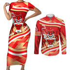 Dolphins Rugby Mascot Couples Matching Short Sleeve Bodycon Dress and Long Sleeve Button Shirt Fierce Athlete Graphic in Sports Style