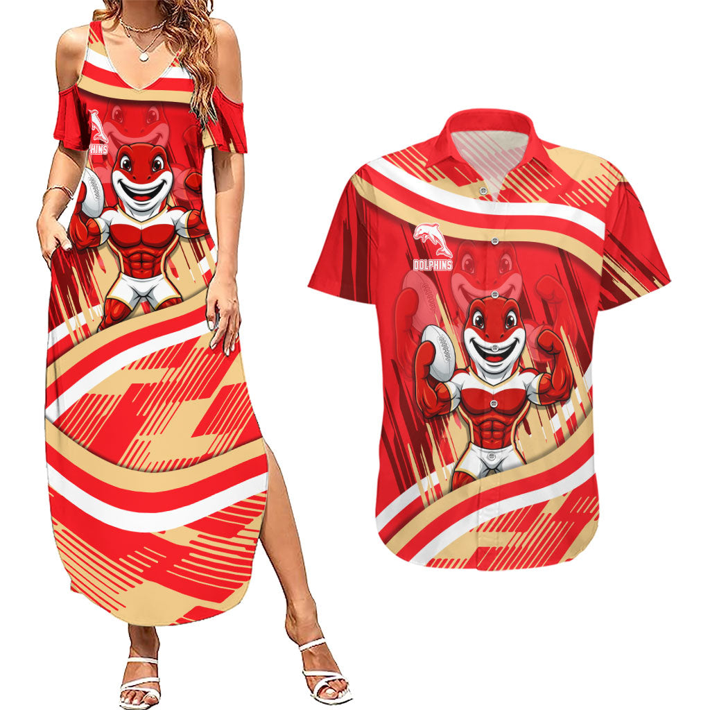 Dolphins Rugby Mascot Couples Matching Summer Maxi Dress and Hawaiian Shirt Fierce Athlete Graphic in Sports Style