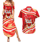 Dolphins Rugby Mascot Couples Matching Summer Maxi Dress and Hawaiian Shirt Fierce Athlete Graphic in Sports Style