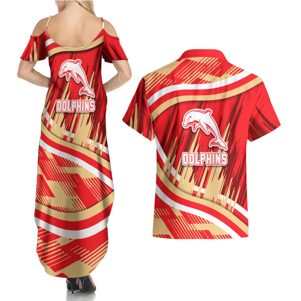 Dolphins Rugby Mascot Couples Matching Summer Maxi Dress and Hawaiian Shirt Fierce Athlete Graphic in Sports Style