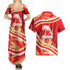 Dolphins Rugby Mascot Couples Matching Summer Maxi Dress and Hawaiian Shirt Fierce Athlete Graphic in Sports Style