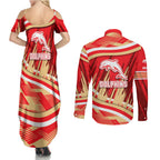 Dolphins Rugby Mascot Couples Matching Summer Maxi Dress and Long Sleeve Button Shirt Fierce Athlete Graphic in Sports Style