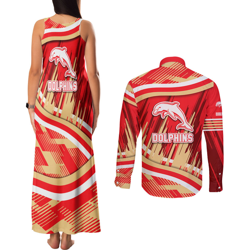 Dolphins Rugby Mascot Couples Matching Tank Maxi Dress and Long Sleeve Button Shirt Fierce Athlete Graphic in Sports Style