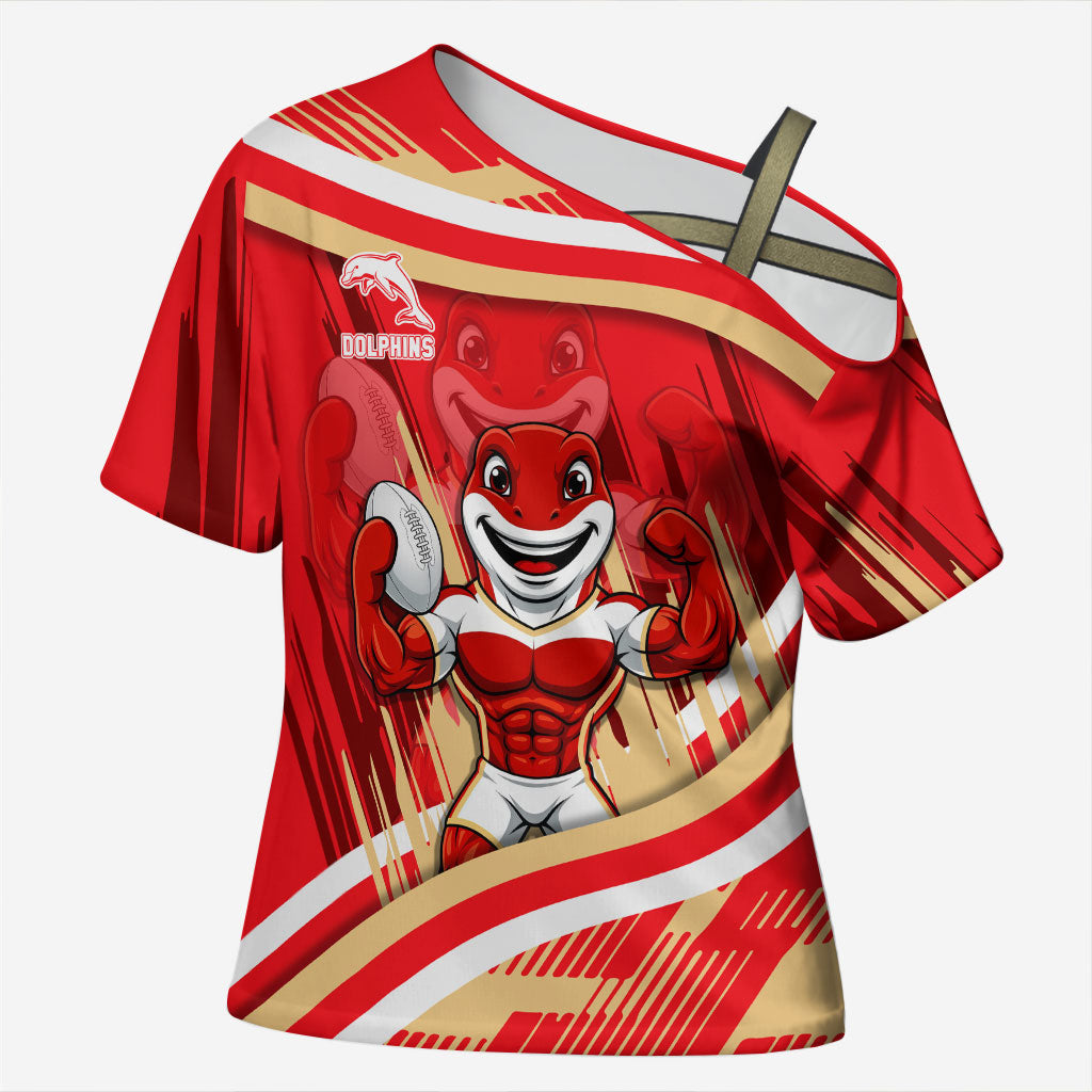 Dolphins Rugby Mascot Cross Shoulder Shirt Fierce Athlete Graphic in Sports Style