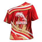 Dolphins Rugby Mascot Cross Shoulder Shirt Fierce Athlete Graphic in Sports Style