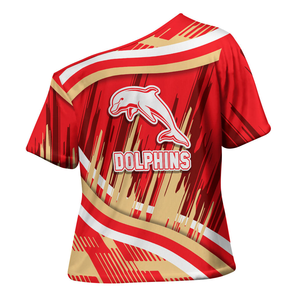 Dolphins Rugby Mascot Cross Shoulder Shirt Fierce Athlete Graphic in Sports Style