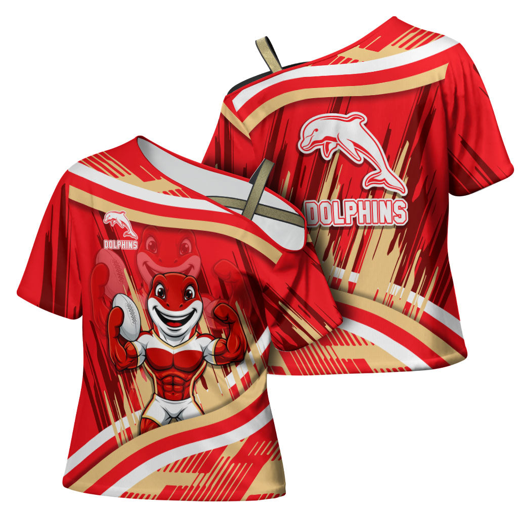 Dolphins Rugby Mascot Cross Shoulder Shirt Fierce Athlete Graphic in Sports Style