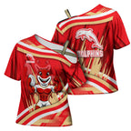 Dolphins Rugby Mascot Cross Shoulder Shirt Fierce Athlete Graphic in Sports Style
