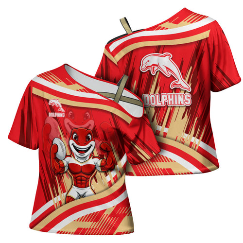 Dolphins Rugby Mascot Cross Shoulder Shirt Fierce Athlete Graphic in Sports Style