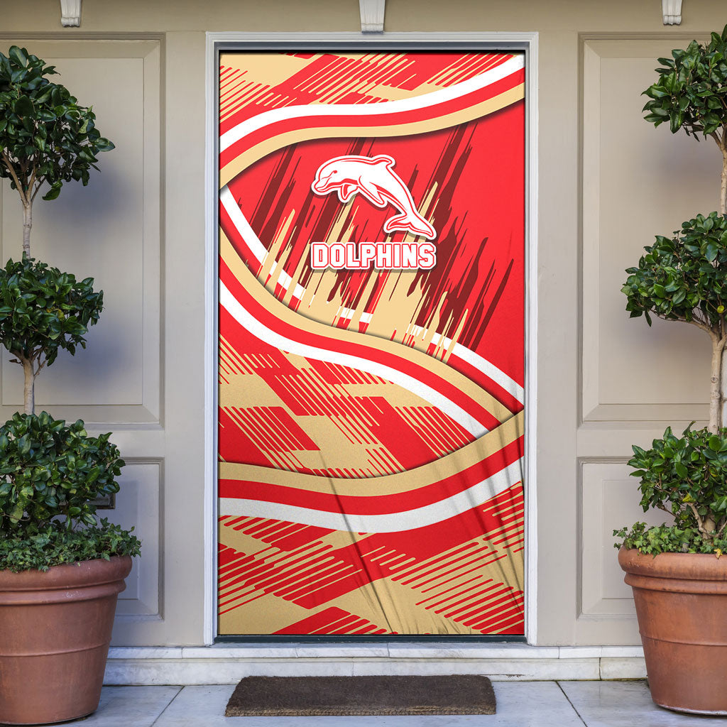 Dolphins Rugby Mascot Door Cover Fierce Athlete Graphic in Sports Style