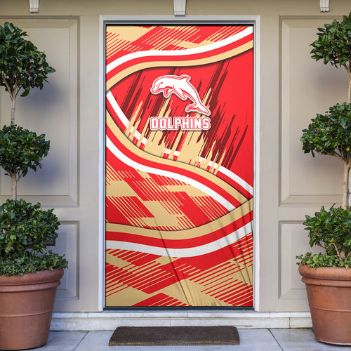 Dolphins Rugby Mascot Door Cover Fierce Athlete Graphic in Sports Style